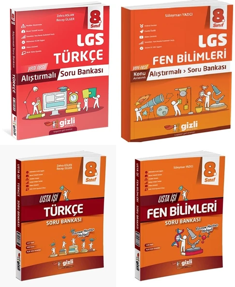 Gizli 2025 8. Sınıf Lgs Türkçe + Fen Bilimleri Alıştırmalı + Usta İşi Soru Bankası Seti 4 Kitap Güncel Müfredat ürün görseli