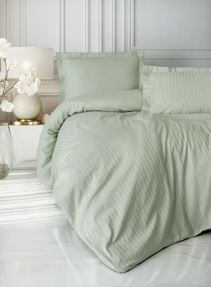 Cotton Box Elegant Stripe Saten Çift Kişilik Nevresim Takımı Adaçayı ürün görseli 1