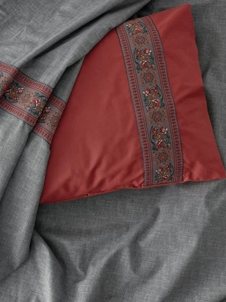 Cotton Box Folk Art Çift Kişilik Nevresim Takımı Felina Bordo - Resim 2