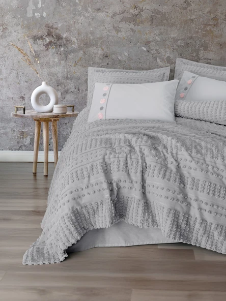 Cotton Box Limi Çift Kişilik Yatak Örtülü Nevresim Takımı Siva Gri ürün görseli 1