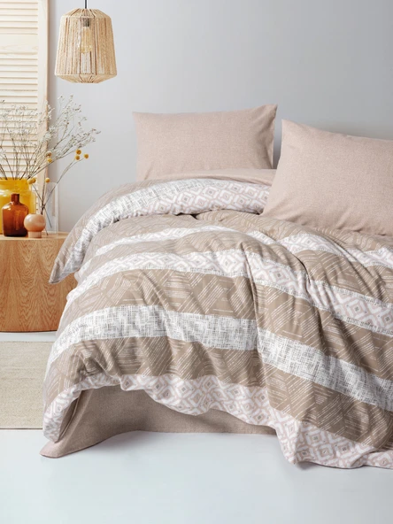 Cotton Box Flanel Çift Kişilik Nevresim Takımı Arrow Krem ürün görseli 1