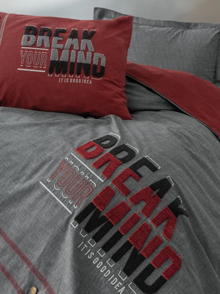 Cotton Box Mood Nakışlı Ranforce Tek Kişilik Nevresim Takımı Fracto Bordo - Resim 2