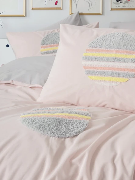 Cotton Box Puff Nakışlı Çift Kişilik Nevresim Takımı Tuft Gri - Resim 2