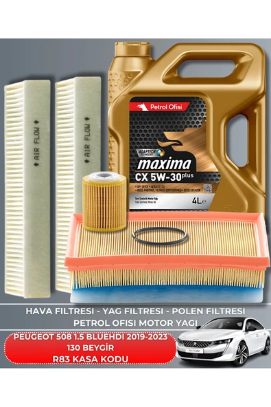 Petrol Ofisi PEUGEOT 508 1.5 BLUEHDI 2019-2020-2021-2022-2023 130 BEYGİR FİLTRE - YAG BAKIM SETİ ürün görseli