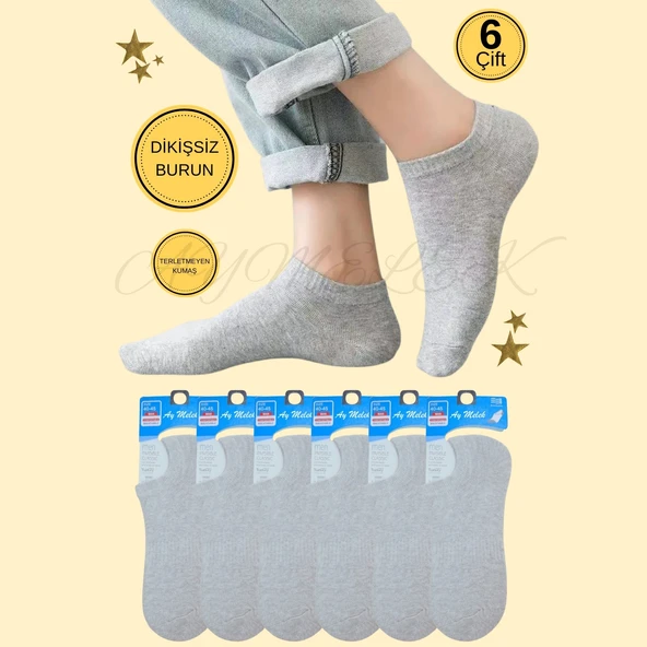 AYMELEK Erkek Kısa Çorap 6 Çift Pamuklu Penye Likralı Sneakers Görünmez Çorap - 6