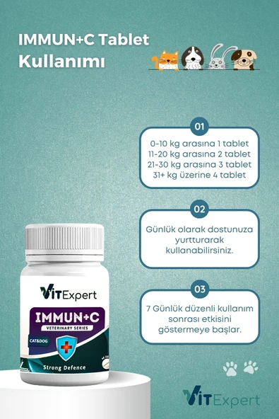 Vitexpert Immun C Strong Defence Kedi & Köpek Bağışıklık Sistemi Destekleyici Güçlendirici C Vitamini Tablet - 5