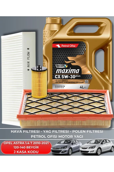 Petrol Ofisi OPEL ASTRA 1.4 T 2010-2011-2012-2013-2014-2015-2016-2017-2018-2019 120-140 FİLTRE YAG BAKIM SETİ ürün görseli