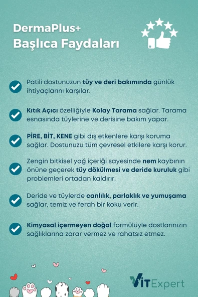 Vitexpert DermaPlus Kedi Köpek Kıtık Açıcı Kolay Tarama Tüy Dökülmesi Önleyici Bitkisel Tüy Deri Bakım Spreyi - 4