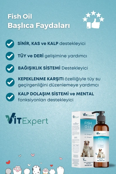 Vitexpert Kedi Ve Köpekler Için Premium Fish Oil 200 ml Omega 3 6 Içerikli Bağışıklık Destekleyici Balık Yağı - 5
