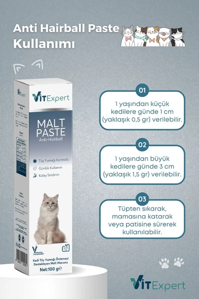 Vitexpert Anti Hairball Tüy Yumağı Önleyici Ve Sindirim Destekleyici Tüm Kediler Için Malt Paste Macun 100 gr - 5