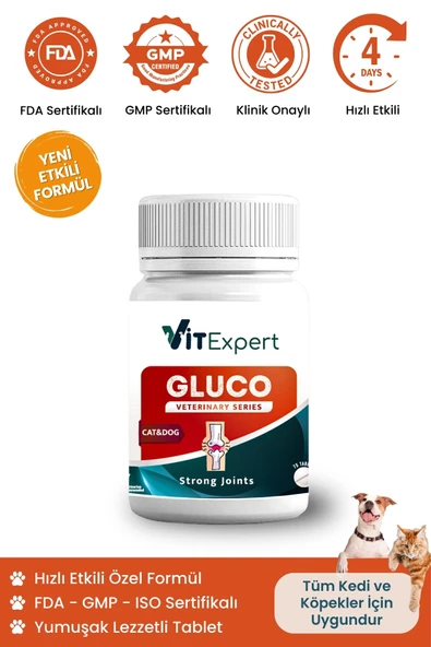 Vitexpert Kedi Ve Köpekler Için Glukozamin Eklem Sağlığı Destekleyici Lezzetli Yumuşak Gluco Tablet 60'lı