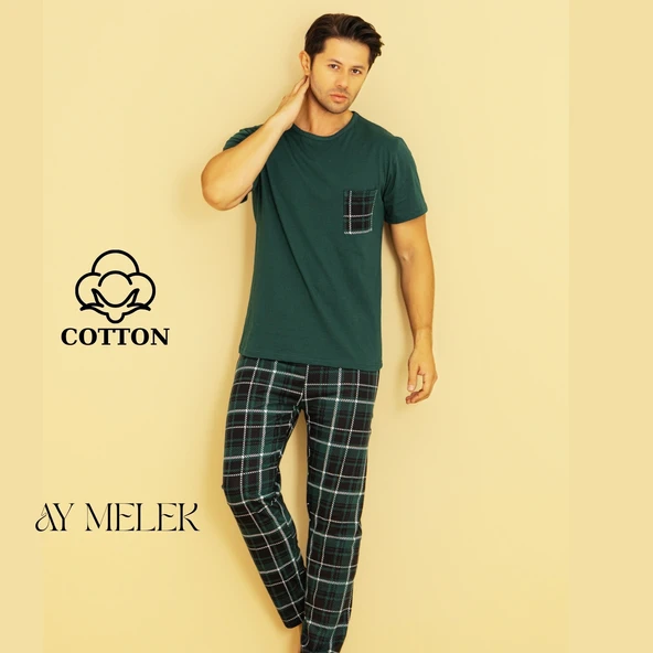 AYMELEK Erkek Pamuklu Pijama Takımı Cotton Gömlek ve Pijama Seti