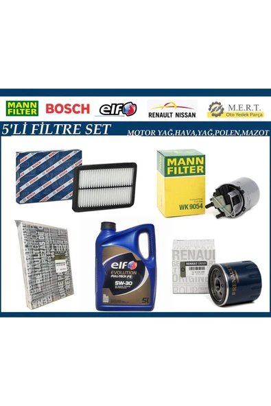 ELF Nissan Qashqai 1.5 Dci Dizel Filtre Bakım Seti+Motor Yağı elf 5w30 5lt 2024 ürün görseli