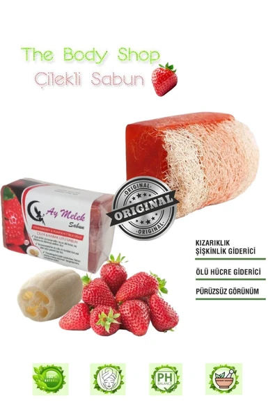 AYMELEK Çilek Özlü Doğal Kabak Lifli Güzellik Sabunu Cilt Kırışıklık Önleyici Etkili - 3