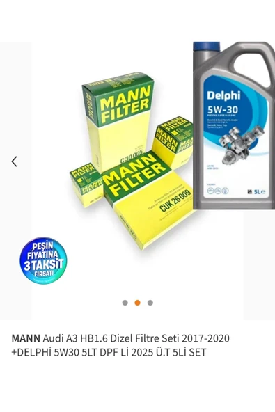 MANN Audi A3 HB1.6 Dizel Filtre Seti 2017-2020 +DELPHİ 5W30 5LT DPF Lİ 2025 Ü.T 5Lİ SET ürün görseli