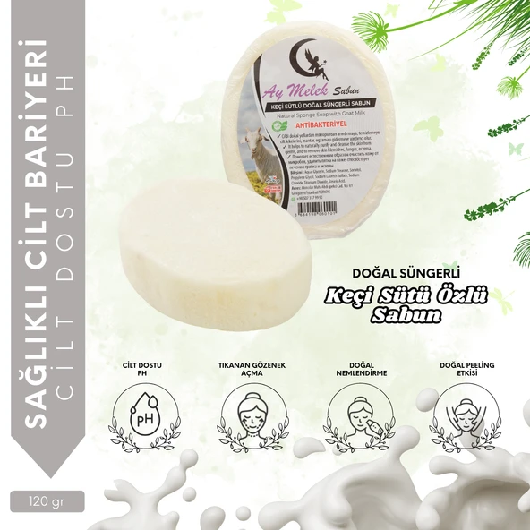 AYMELEK Keçi Sütü Özlü- Doğal Banyo Süngerli Sabun