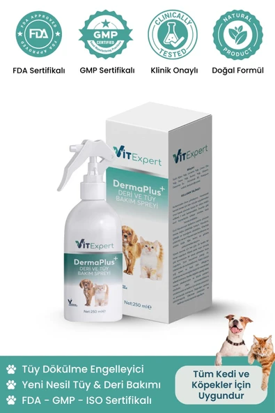 Vitexpert DermaPlus Kedi Köpek Kıtık Açıcı Kolay Tarama Tüy Dökülmesi Önleyici Bitkisel Tüy Deri Bakım Spreyi