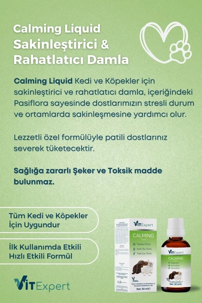 Vitexpert %100 Doğal Anti Stress Kedi Ve Köpekler Için Sakinleştirici Ve Rahatlatıcı Calming Liquid Damla 50ml - 2