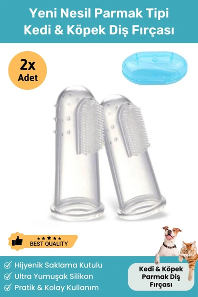Vitexpert 2 Adet Saklama Kutulu Kedi ve Köpek Diş Fırçası Evcil Hayvan İçin Yumuşak Silikon Parmak Diş Fırçası