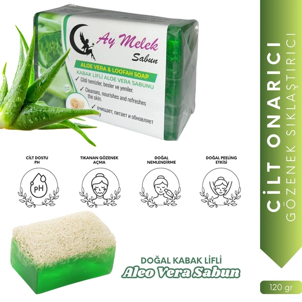 AYMELEK Aloe Vera Özlü Doğal Kabak Lifli Güzellik Sabunu Cilt Kırışıklık Önleyici Etkili - 1