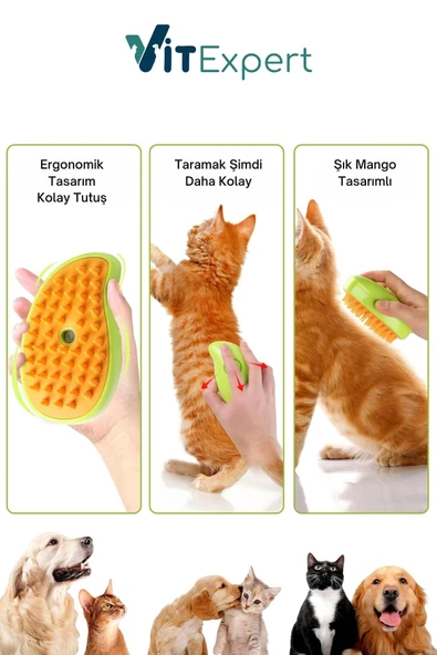 Vitexpert Yeni Nesil Şarjlı Buharlı Kedi & Köpek Tarağı Ultra Yumuşak Silikon Tüy Toplayıcı Yıkama Fırçası - 7