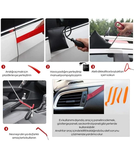 Trend Store Uzun Erişimli Araba Kapı Açma Kiti Şişme Hava Yastığı ve Kanca Aparatlı Otomatik Kapı Açıcı Seti - 2