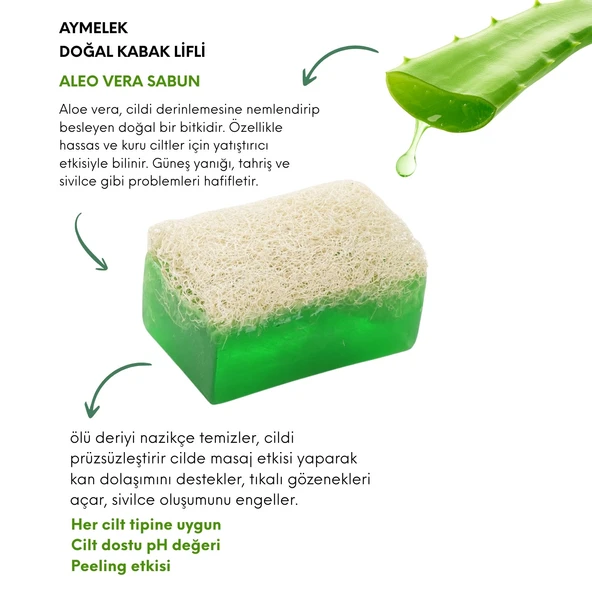 AYMELEK Aloe Vera Özlü Doğal Kabak Lifli Güzellik Sabunu Cilt Kırışıklık Önleyici Etkili - 3