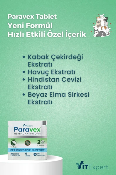 Vitexpert Bitkisel & Lezzetli Kedi Ve Köpek Parazit Tableti Paravex Herbal Anti-worm 4 Adet Tablet - 5