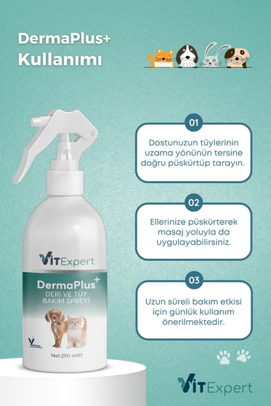 Vitexpert DermaPlus Kedi Köpek Kıtık Açıcı Kolay Tarama Tüy Dökülmesi Önleyici Bitkisel Tüy Deri Bakım Spreyi - 5