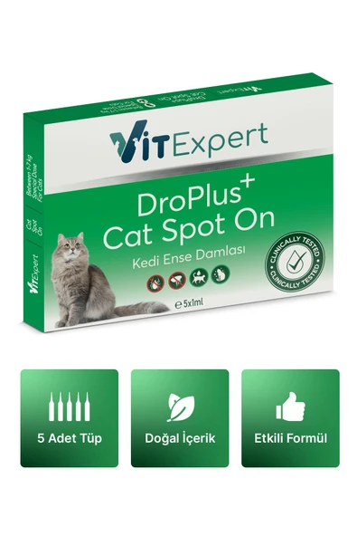 Vitexpert Droplus Kedi Damlası Pire Dış Parazit Bit Kene Deri Bakımı Için Bitkisel Damla ( 1-7 Kg ) 5 Tüp - 8