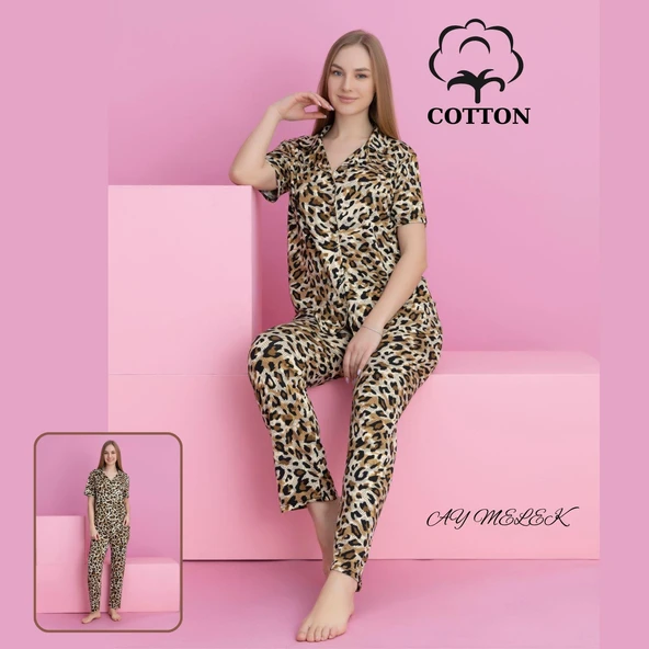 AYMELEK Kadın Pijama Takımı %100 Pamuklu Gömlek ve Pijama Seti - 2