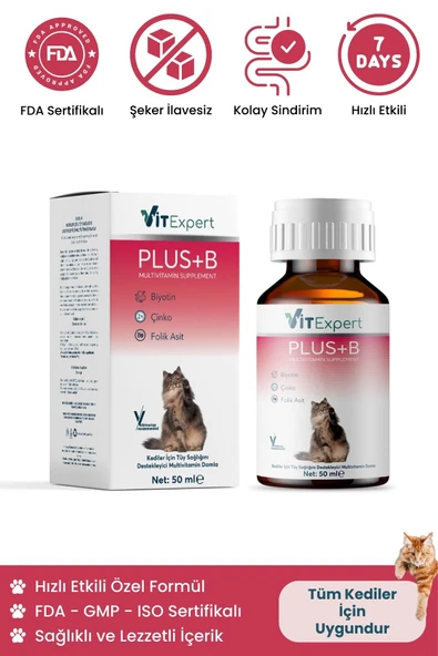 Vitexpert Plus B Hızlı Etkili Tüy Dökülmesi Önleyici Tüm Kediler Için Doğal Tüy Sağlığı Vitamin Damlası 50 ml