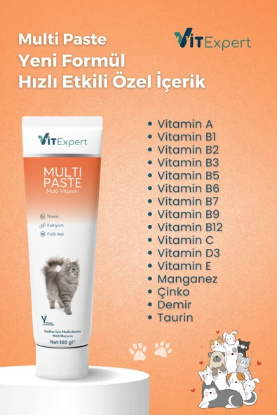 Vitexpert Multi Paste Tüm Kediler Için Multi Vitamin Bağışıklık Ve Tüy Sağlığı Destekleyici Malt Macun 100 Gr - 6