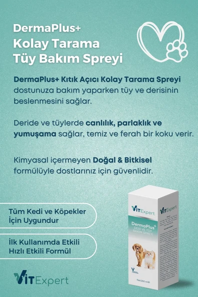Vitexpert DermaPlus Kedi Köpek Kıtık Açıcı Kolay Tarama Tüy Dökülmesi Önleyici Bitkisel Tüy Deri Bakım Spreyi - 2