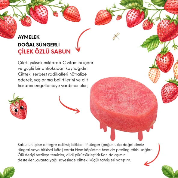 AYMELEK Çilek Özlü Süngerli Doğal Güzellik Sabunu Kırışıklık Önleyici Etkili - 2