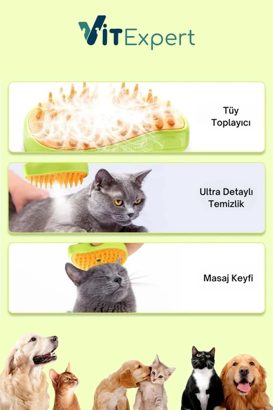 Vitexpert Yeni Nesil Şarjlı Buharlı Kedi & Köpek Tarağı Ultra Yumuşak Silikon Tüy Toplayıcı Yıkama Fırçası - 2