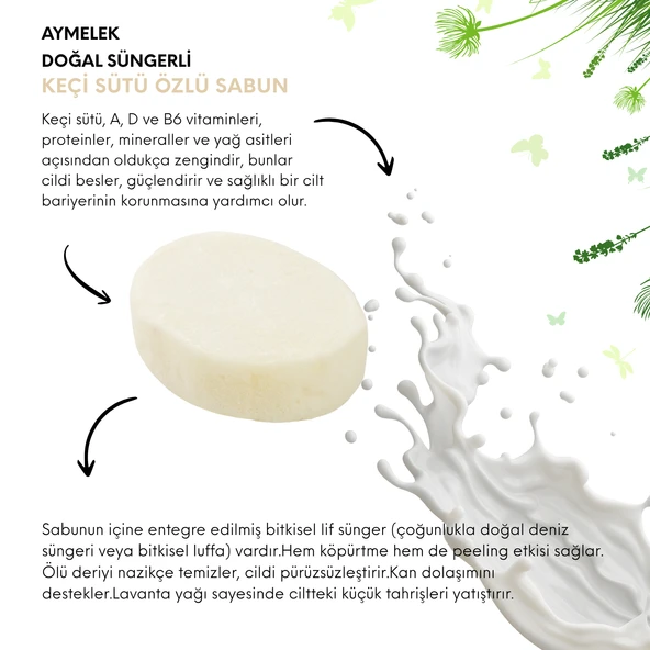 AYMELEK Keçi Sütü Özlü- Doğal Banyo Süngerli Sabun - 2