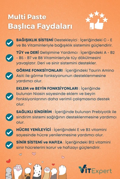 Vitexpert Multi Paste Tüm Kediler Için Multi Vitamin Bağışıklık Ve Tüy Sağlığı Destekleyici Malt Macun 100 Gr - 7