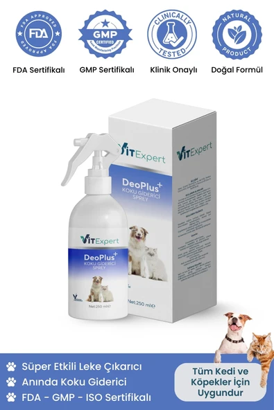 Vitexpert DeoPlus Bebek Pudrası Kokulu Kedi Kumu ve Tuvaleti Kötü İdrar Koku Giderici & Leke Çıkarıcı Sprey - 1