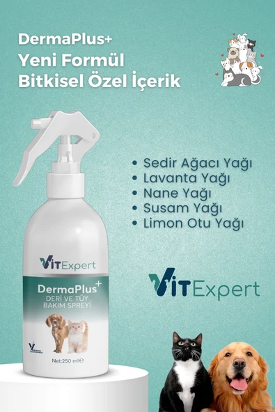 Vitexpert DermaPlus Kedi Köpek Kıtık Açıcı Kolay Tarama Tüy Dökülmesi Önleyici Bitkisel Tüy Deri Bakım Spreyi - 6