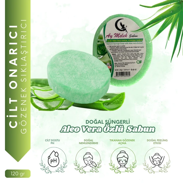 AYMELEK Aloe Vera Özlü Süngerli Doğal Güzellik Sabunu Cilt Kırışıklık Önleyici Etkili - 1