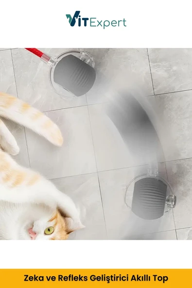 Vitexpert Yeni Nesil Şarjlı 3 Modlu LED Işıklı Akıllı İnteraktif Otomatik Yuvarlanan Hareketli Kedi Oyuncağı - 3