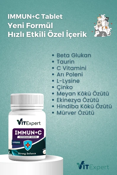 Vitexpert Immun C Strong Defence Kedi & Köpek Bağışıklık Sistemi Destekleyici Güçlendirici C Vitamini Tablet - 6