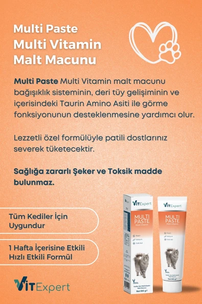 Vitexpert Multi Paste Tüm Kediler Için Multi Vitamin Bağışıklık Ve Tüy Sağlığı Destekleyici Malt Macun 100 Gr - 2
