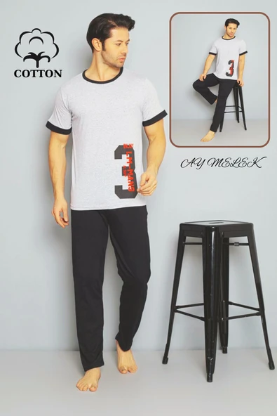AYMELEK Erkek Pamuklu Pijama Takımı Cotton Gömlek ve Pijama Seti - 3
