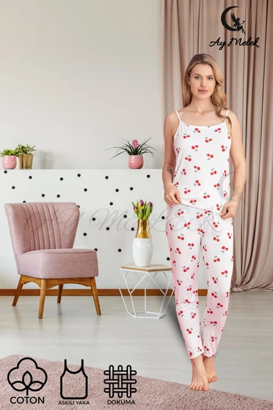 AYMELEK Kadın Pijama Takımı Pamuklu Lüx Askılı Pijama Seti - 5