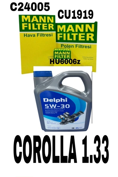 Mann Fılter Toyota Corolla 1.33 1.6 Filtre Bakım Seti 09-18+delphi 5w30 4lt motor yağ 2025 üretim ürün görseli