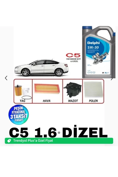 DELPHİ 5w30 5lt dpf li 2025 üretim -citroen C5 Euro5 1.6 Dizel 2003-2010 Yağ Bakım 5li Set ürün görseli