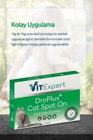 Vitexpert Droplus Kedi Damlası Pire Dış Parazit Bit Kene Deri Bakımı Için Bitkisel Damla ( 1-7 Kg ) 5 Tüp - 7