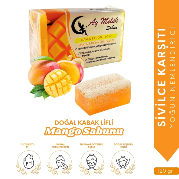 AYMELEK Mango Özlü Doğal Kabak Lifli Güzellik Sabunu Cilt Kırışıklık Önleyici Etkili - 3